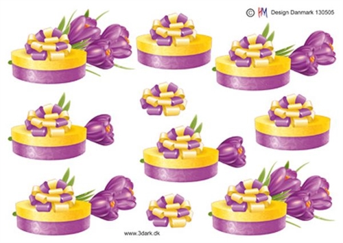  3D Æske med blomster i gul og lilla